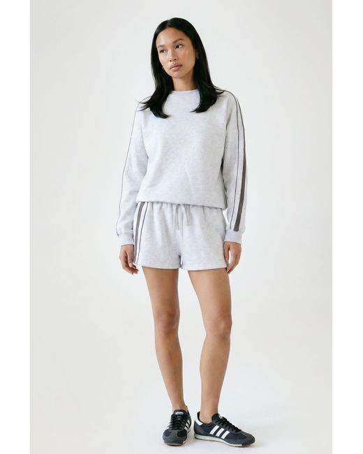 Boohoo White Double Stripe Detail Sweatshirt Short Tracksuit