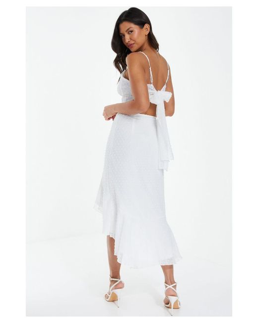 Quiz White Chiffon Dobby Midi Skirt