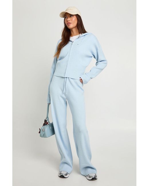Boohoo Blue Super Soft Rib Knitted Zip Through Hoody And Trouser Co-Ord
