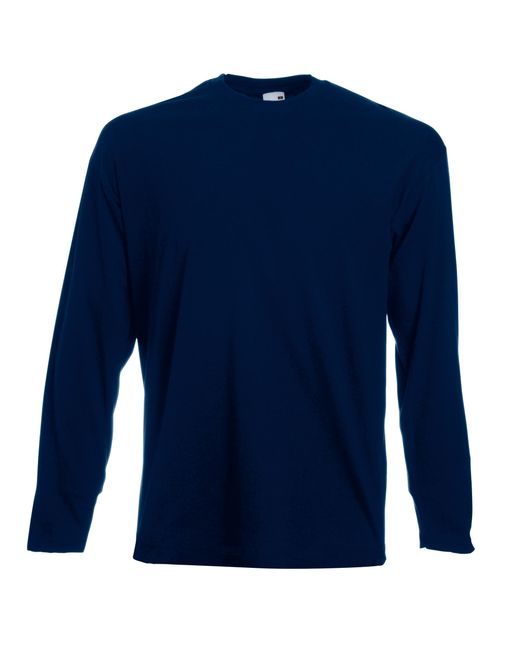 Fruit Of The Loom Blue Valueweight Crew Neck Long Sleeve T-Shirt for men