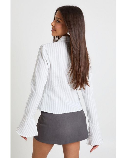 Boohoo White Textured Stripe Fitted Shirt
