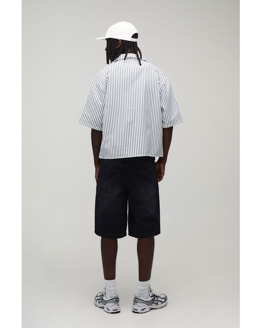 BoohooMAN Black Oversized Boxy Half Sleeve Stripe Shirt for men