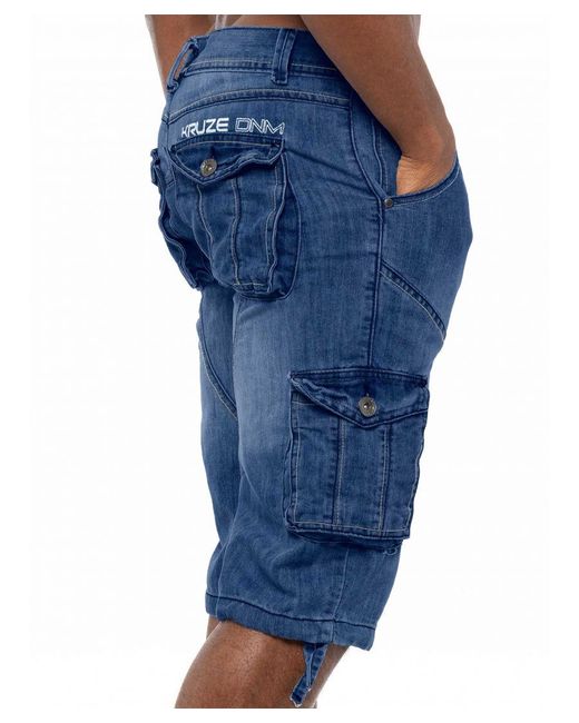 Kruze By Enzo Blue Cargo Combat Shorts for men