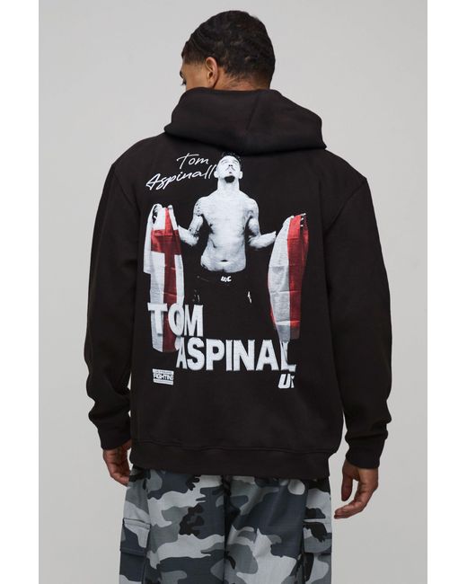 BoohooMAN Black Oversized Ufc Tom Aspinall License Printed Hoodie Cotton for men