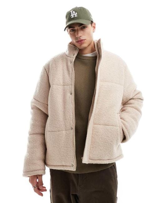 ASOS Natural Textured Wool Puffer Jacket for men