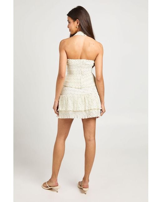 Boohoo Natural Polka Dot Pleated Mini Skirt