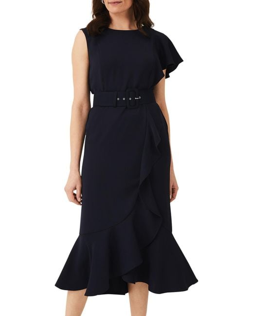 Phase Eight Blue Cassie Frill Belted Dress