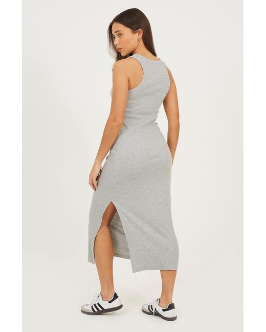 Brave Soul White Crew Neck Bodycon Midi Dress With Slit Detail