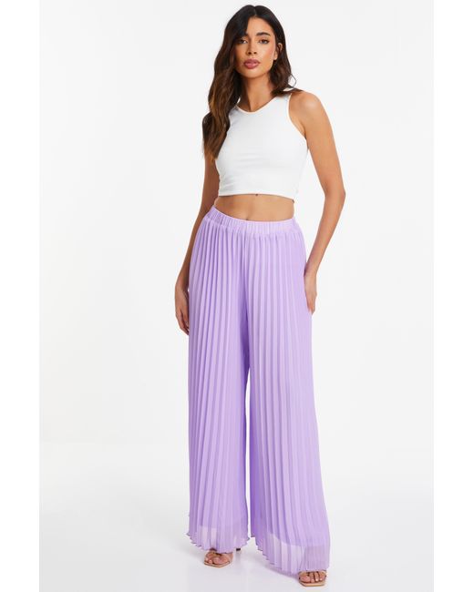 Quiz Purple Lilac Chiffon Pleated Wide Leg Trousers