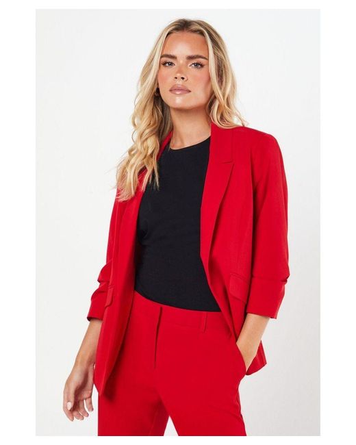 Dorothy Perkins Red Petite Ruched Sleeve Blazer