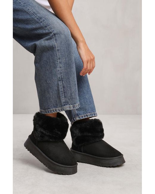 Where's That From Blue Wheres 'Addison' Ankle Slipper Boot With Faux Fur Lining And Trim