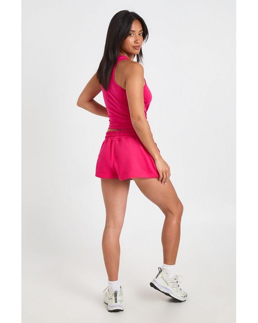 Boohoo Pink Petite Racer Top And Sweat Short Set