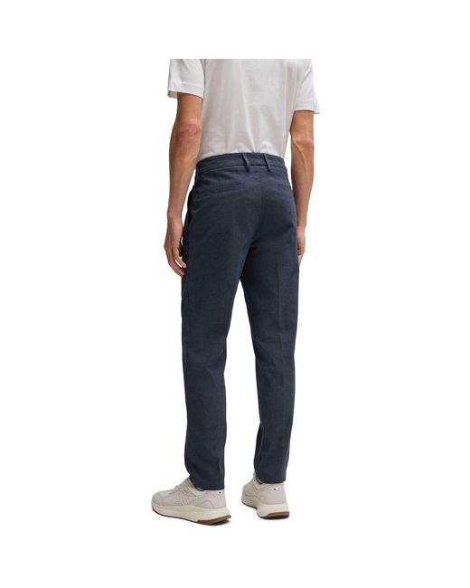 Boss Blue Flat Front Solid Patterned Chinos for men