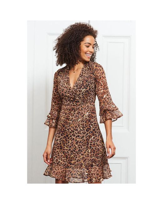 Sosandar Brown Leopard & Luxury Fleck Print Fit & Flare Dress