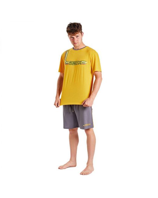 Munich Yellow Short-Sleeved And Round Neck Pajamas Mueh0150 for men