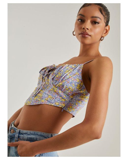 Pink Vanilla Blue Ditsy Floral Tie Front Corset Top