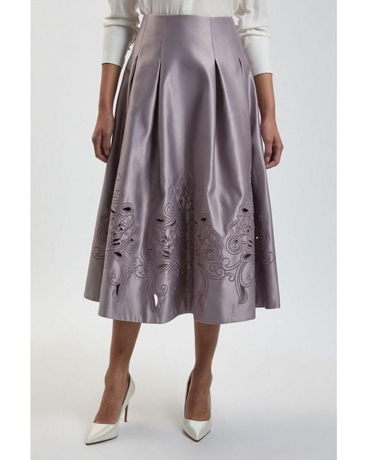 Karen Millen White Tailored Satin Cutwork Full Skirt