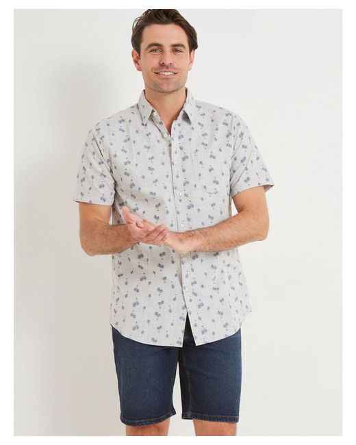 RIVERS White Short Sleeve Slub Geo Print Shirt Cotton for men