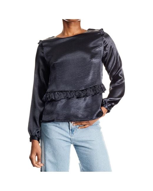 Brave Soul Black Ezmaesat Frill Top Long Sleeve Crew Neck Party Blouse Tee New