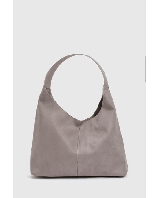 Boohoo Gray Faux Suede Slouchy Tote Bag