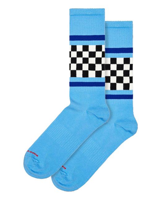 Happy Socks Blue Plaid Checkered Design Sneaker Socks for men
