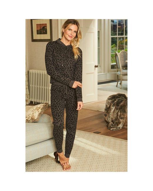 Sosandar Metallic Charcoal Leopard Print Knitted Loungewear Joggers Nylon