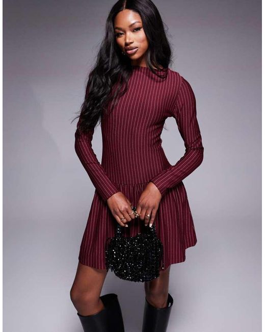 ASOS Purple Pinstripe Drop Waist Mini Dress