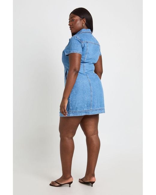 Boohoo Blue Plus Western Denim Short Sleeve Mini Dress