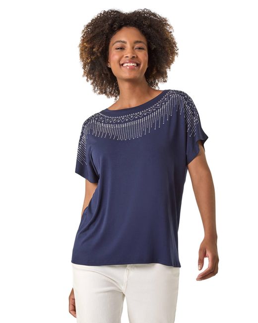 Roman Blue Hotfix Embellished Stretch Top