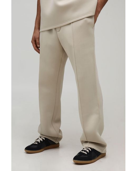 BoohooMAN Natural Straight Leg Bonded Scuba Pintuck Joggers for men