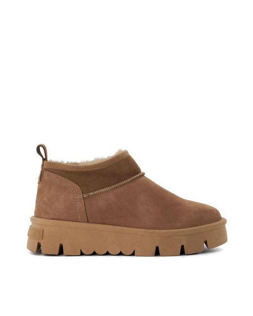Dune Brown Pod Faux-Fur-Lined Ankle Boots
