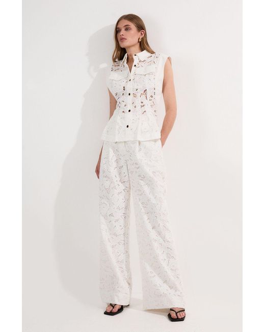 Karen Millen Natural Tall Cutwork Woven Straight Leg Trouser