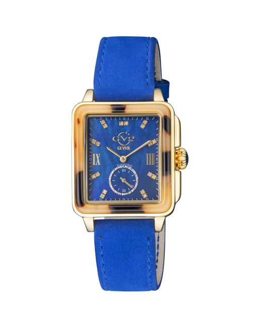 Gv2 Blue Bari Tortoise 9248.3 Swiss Quartz Mother Of Pearl Dial Suede Diamond Watch Leather