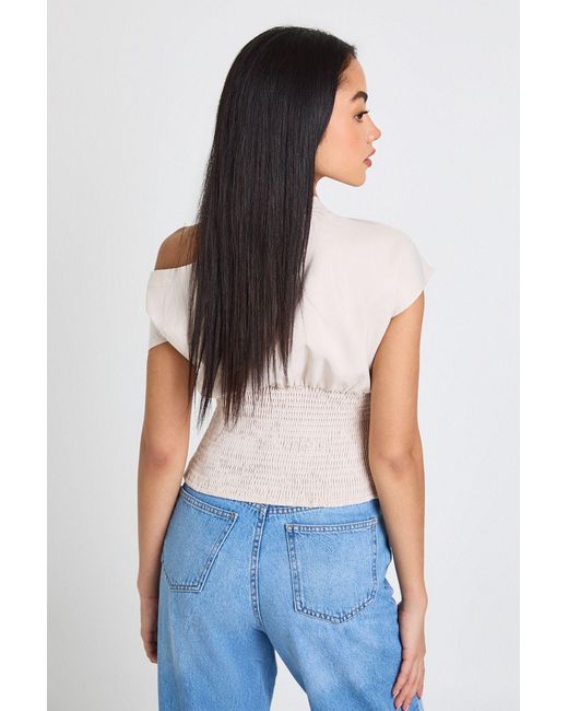 Boohoo Blue Asymmetric Shirred Top