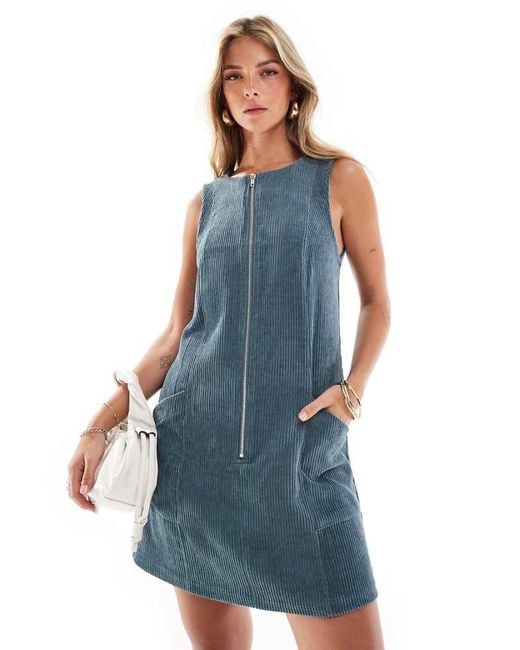 ASOS Blue Cord Zip Through Mini Dress