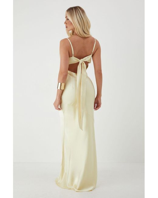 MissPap White Premium Satin Bow Back Bias Cut Bridesmaid Dress