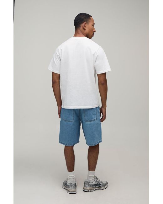 BoohooMAN Blue Relaxed Badge Applique Denim Shorts for men