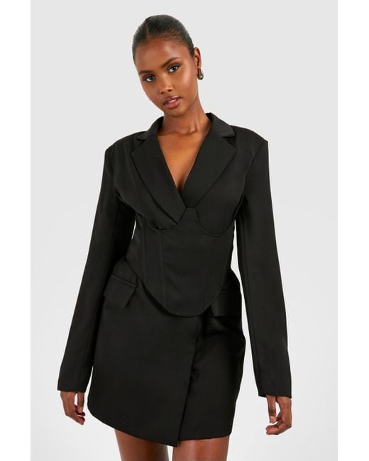 Black Blazer Corset Waist Blazer Boohoo Corset Waist Detail Blazer