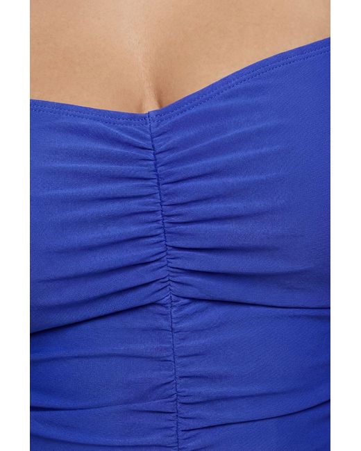 Boohoo Blue Plus Tummy Control Ruched Front Tie Detail Swimsuit