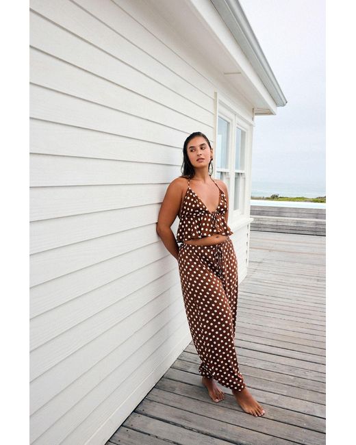 Penti Brown High-Waist Polka Dot Wide-Leg Trousers