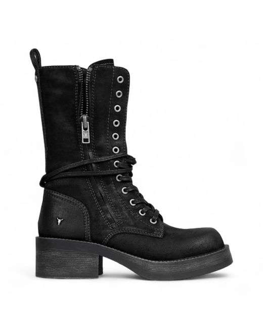 Windsor Smith Black Windsorsmith Suede Combat Boots Mid-Calf Lace-Up Biker Shoes