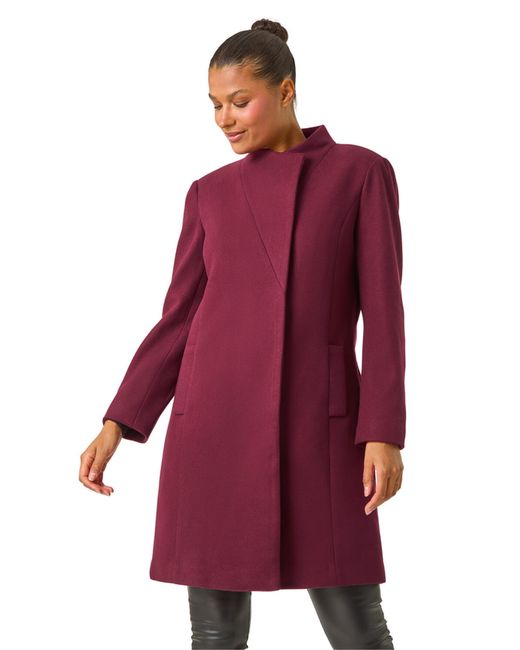 Roman Purple Tailored Funnel Neck Pocket Detail Coat