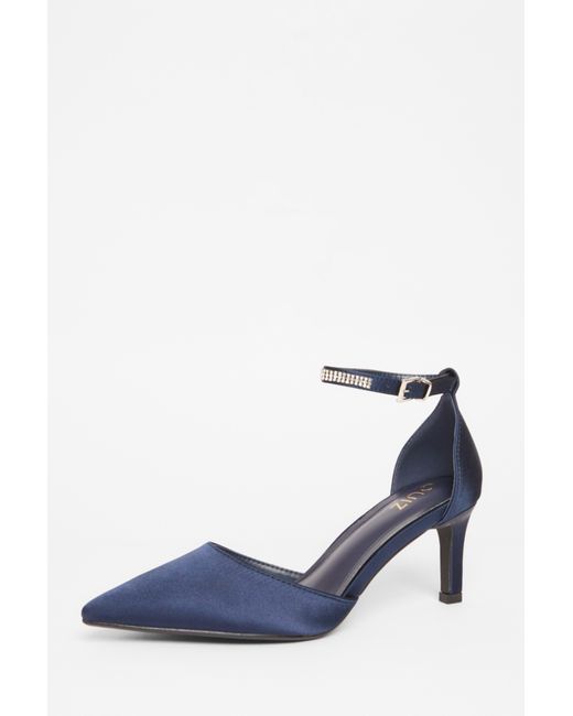 Quiz Blue Satin Diamante Strap Court Heels