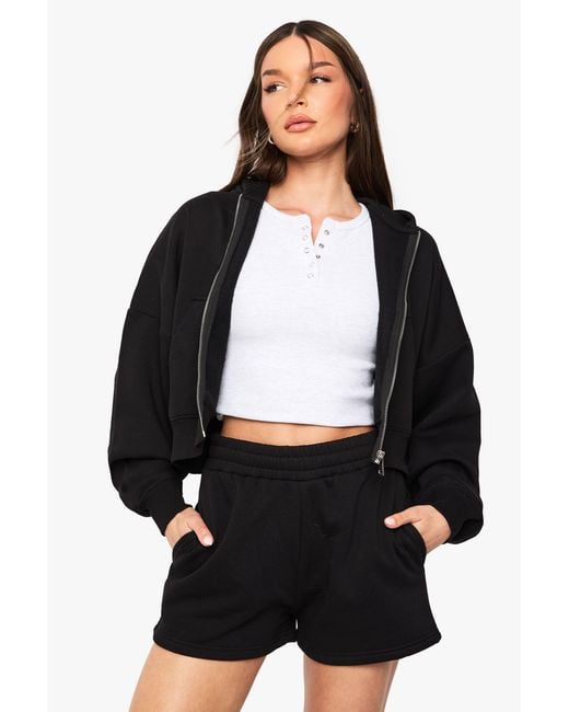 Boohoo Black Boxy Balloon Sleeve Oversized Zip Through Hoodie