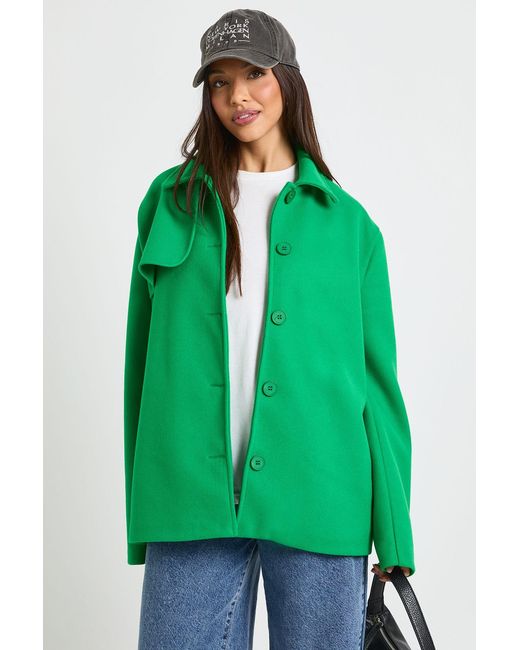 Boohoo Green Wool Look Collar Seam Detail Jacket