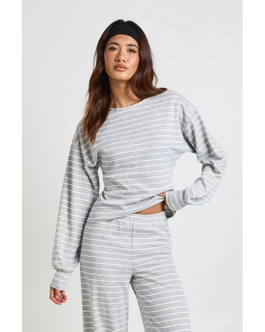 Boohoo White Stripe Crew Neck Long Sleeve Top