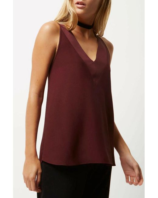 River Island Red Satin V Neck Swing Top