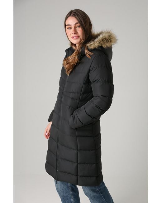 French Connection Gray Midi Padded Parka Jacket With Faux Fur Hood