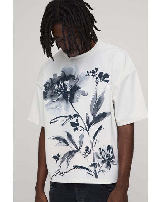 BoohooMAN Multicolor Oversized Boxy Floral Printed Scuba T-Shirt for men