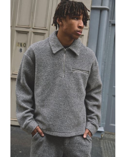 BoohooMAN Gray Oversized Wool Look 1/4 Zip Overhead Shirt Jacket for men